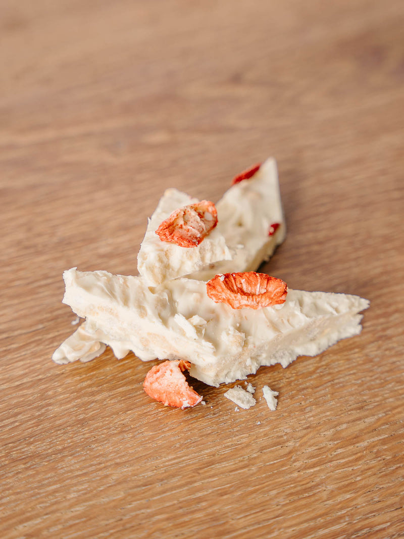 White Chocolate, Puffed Rice, Strawberry Bark