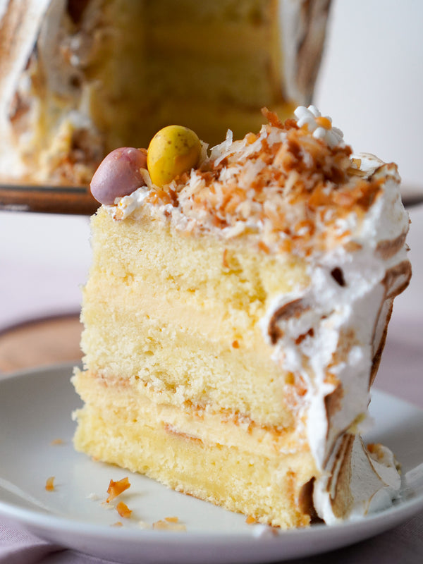 Lemon Coconut Meringue Layer Cake